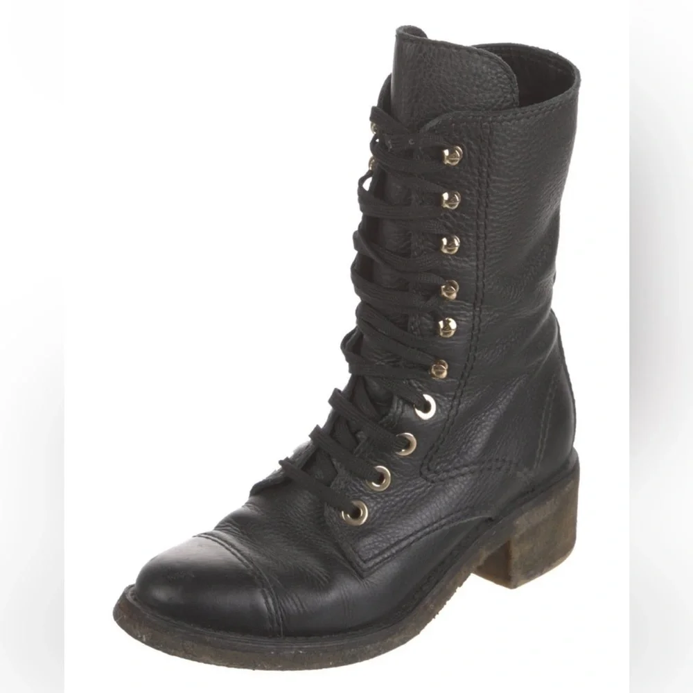 Chanel CC Logo Leather Combat Boots
